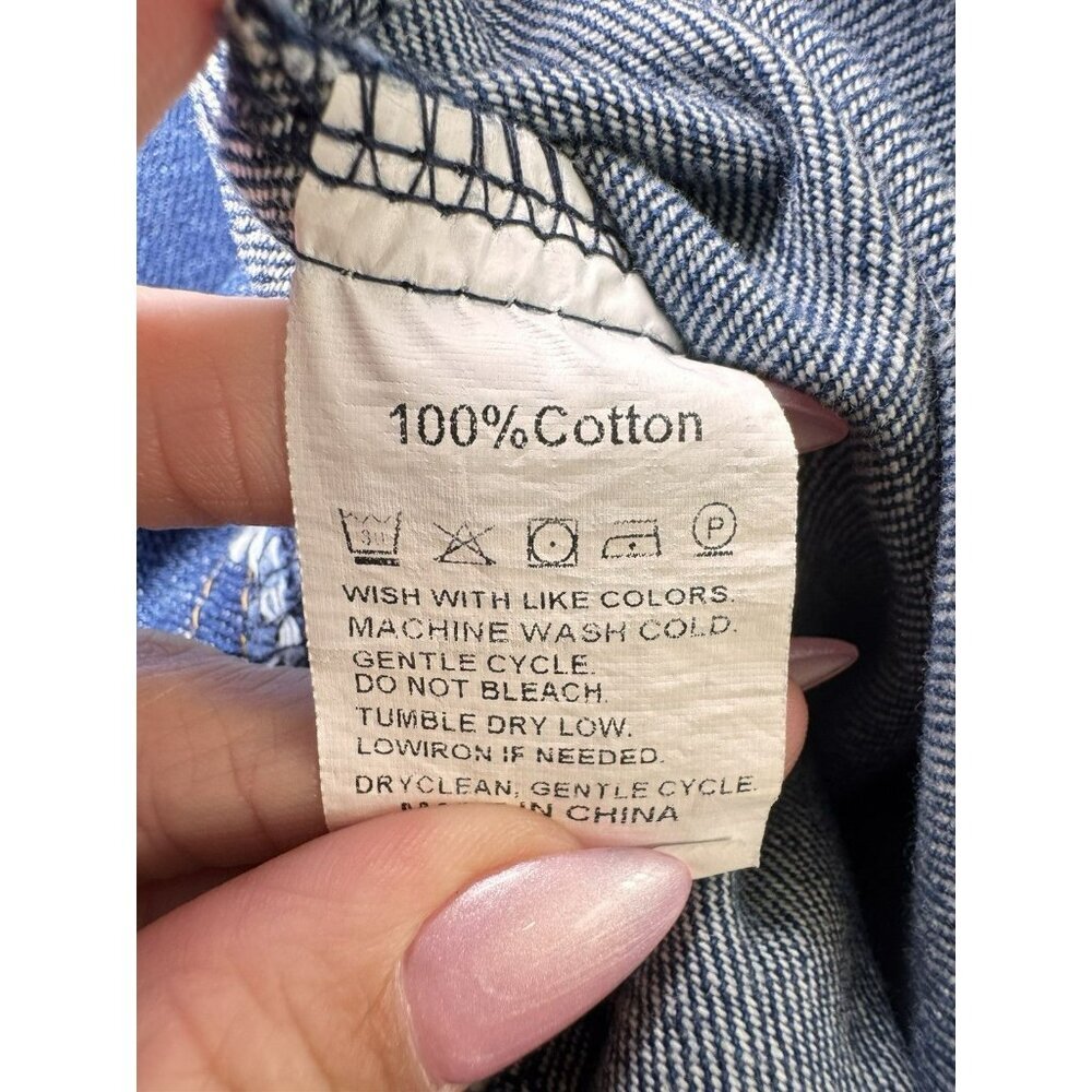 Denim Shift Dress Medium Blue Cotton Collared Pocket Casual Mini - Picture 7 of 8